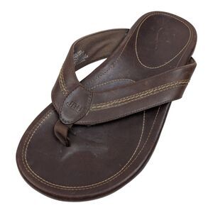 JBU Sandals Mens 10 Flip Flop Thong Flats Brown Leather Slip On Slippers